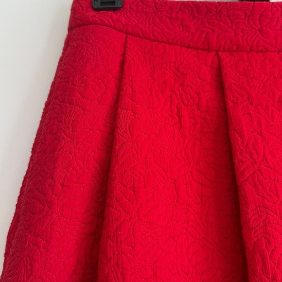 Ann Taylor Textured Red Pleated Fit Flare Skirt Size 0 Seasonal Colorful Holiday - Picture 3 of 9